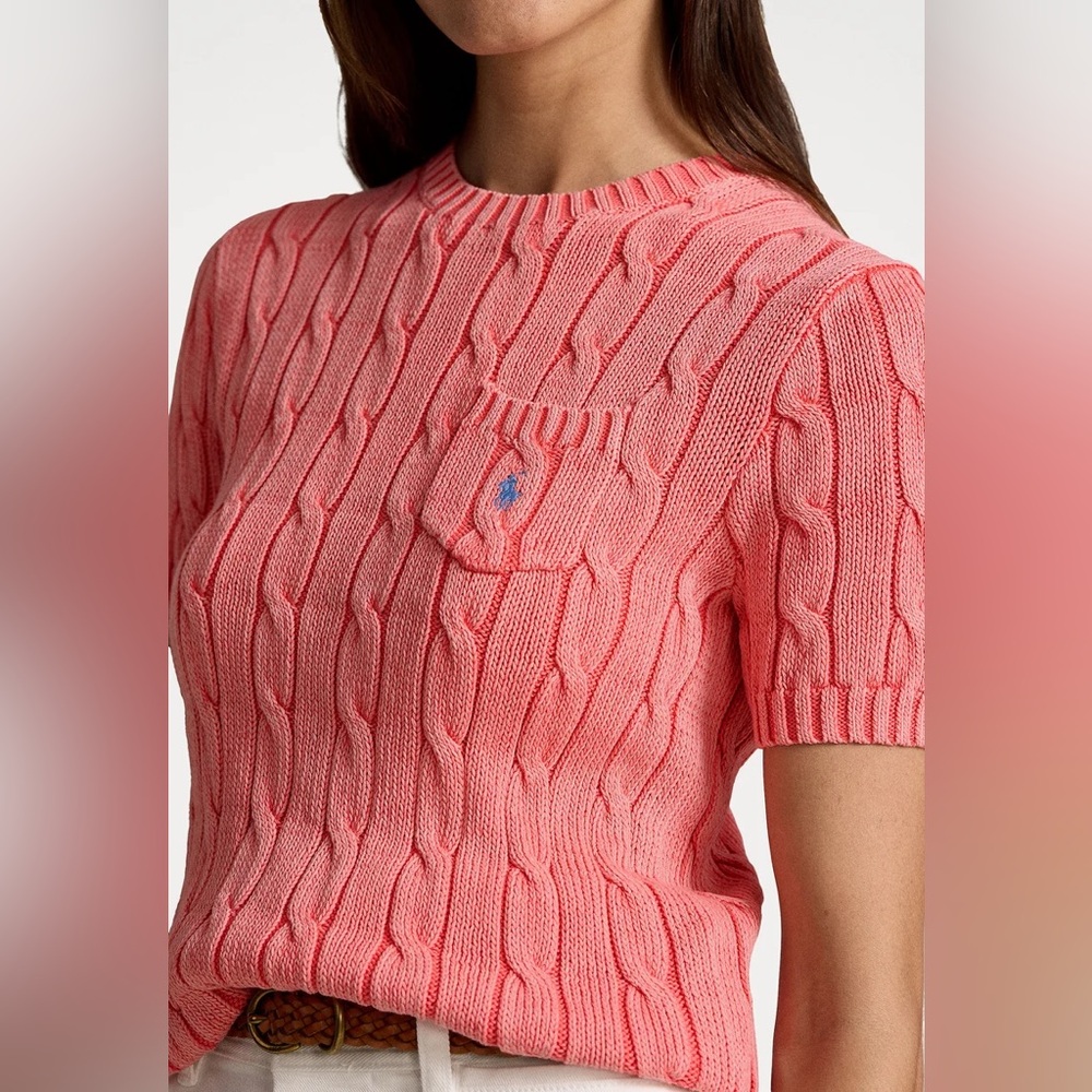 NWT Ralph Lauren Pink Coral Short Sleeve Cable Knit Sweater